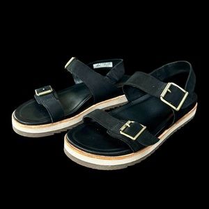 Merrell Juno Buckle Black Leather Ankle Strap Sandals Women’s Sz 7